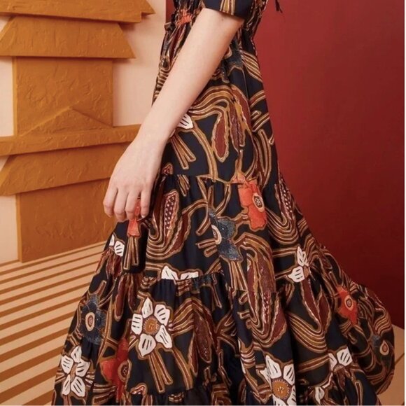 Ulla Johnson 100% Silk Floral Printed Puff Sleeves Fit & Flare Midi Dress - Picture 3 of 7